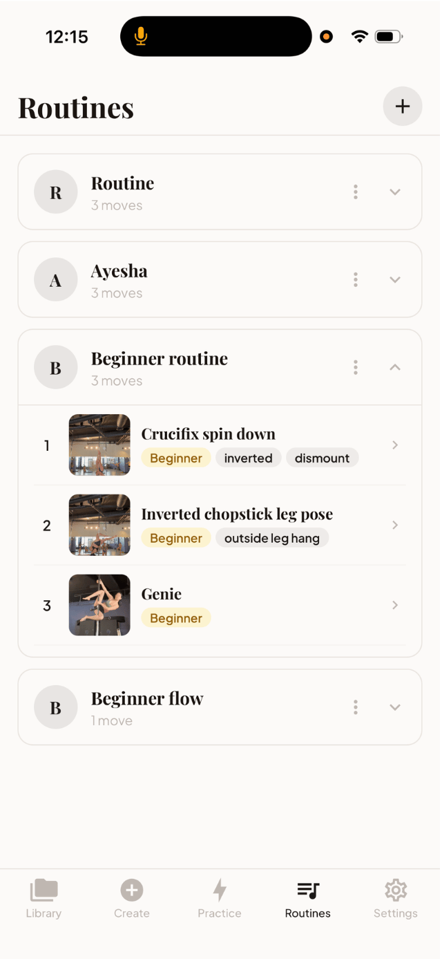 FlowVault Routines — Beginner routine expanded with 3 moves